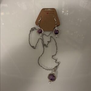 necklace and earring faux pearl and purple stone set